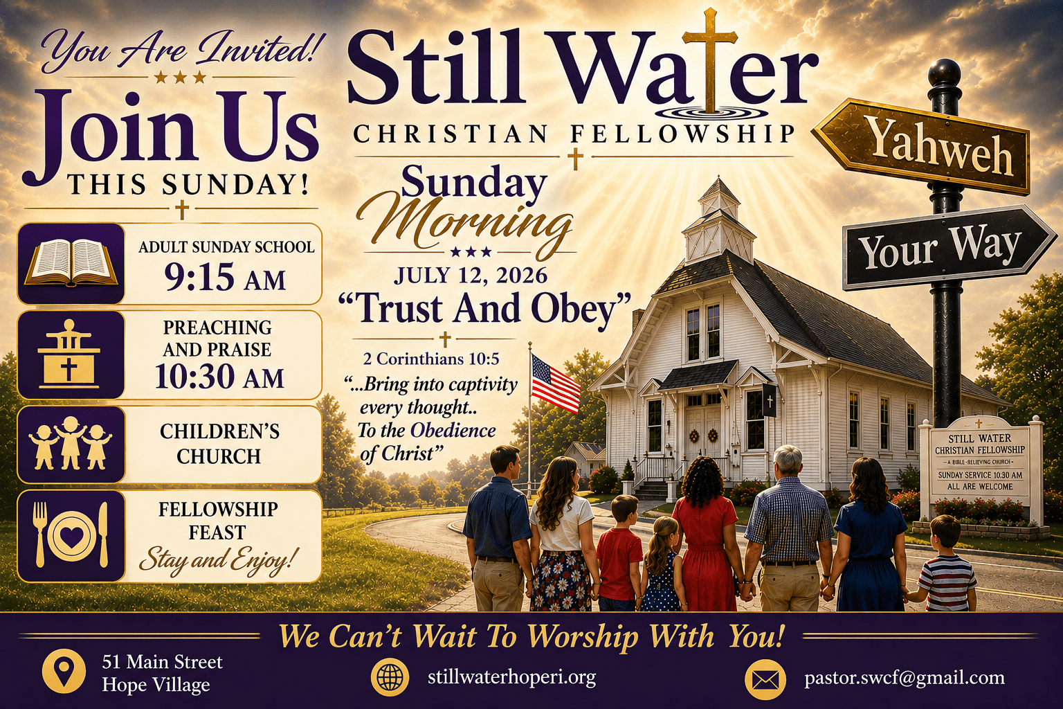 Sunday morning invitation for July 12, 2026 at Still Water Christian Fellowship